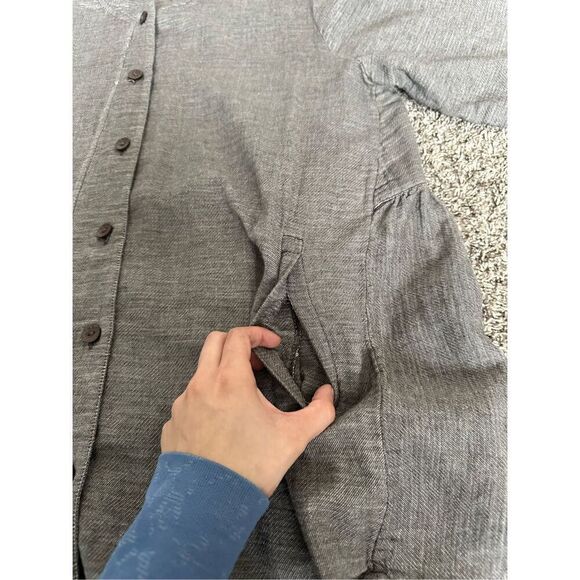 soft surroundings women’s L button down tunic embroidered top flowy gray cotton - Picture 6 of 16